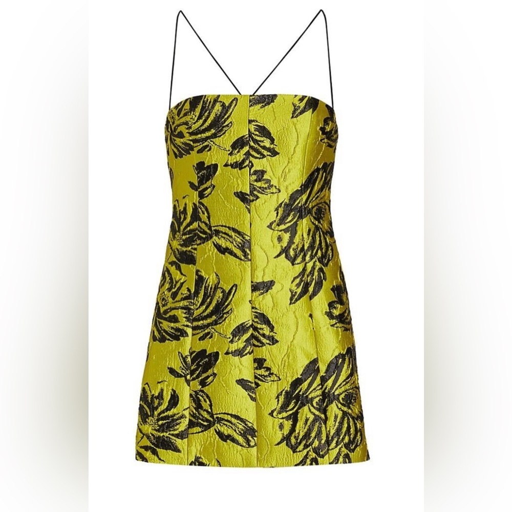 NEW ALICE + OLIVIA Tayla Structured Jacquard Mini Dress Neon Citron Size 6